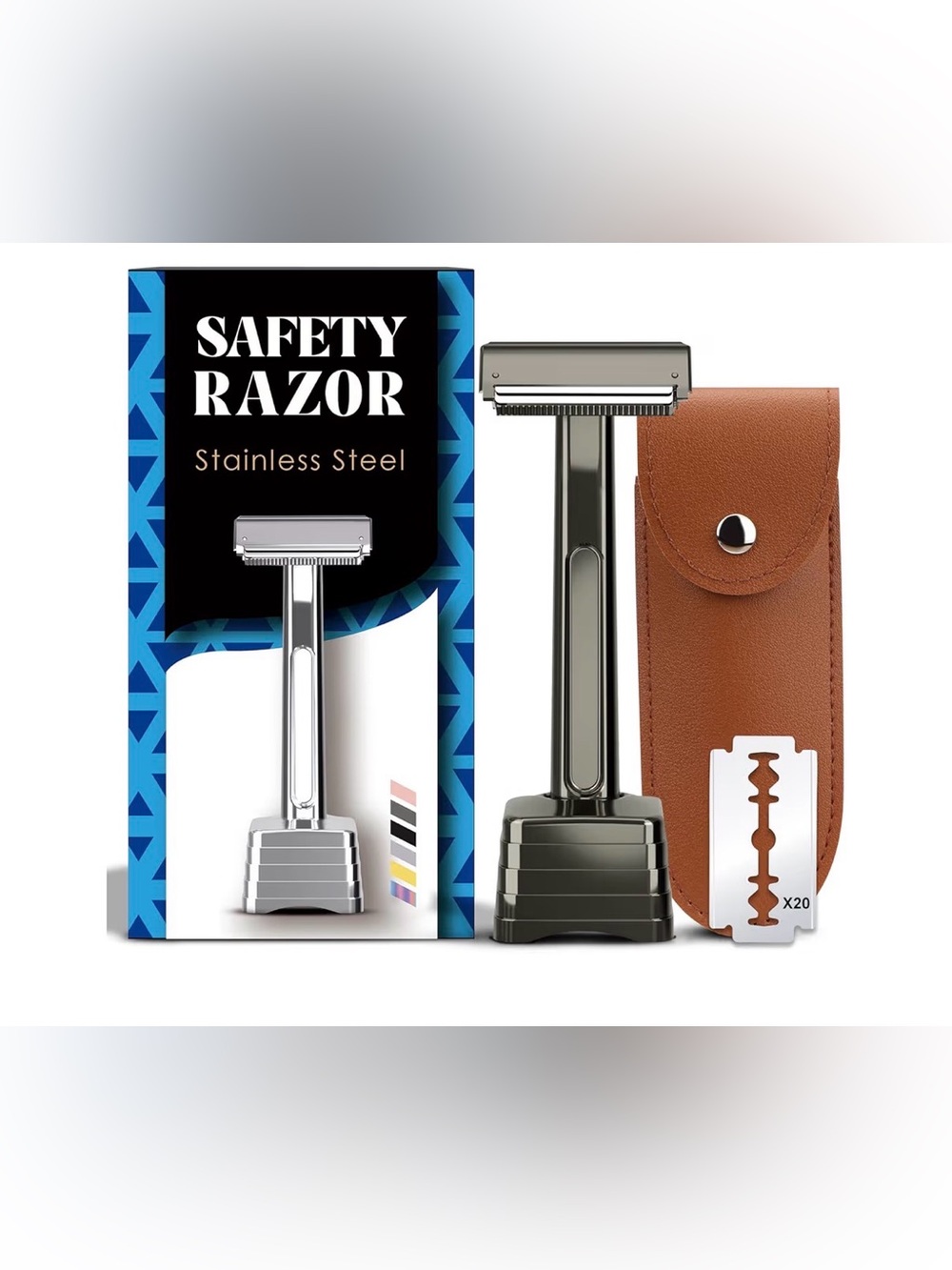 NEW Thurlady Dual Blade Safety Razor + Stand + 20 Blades + Travel Pouch Bronze